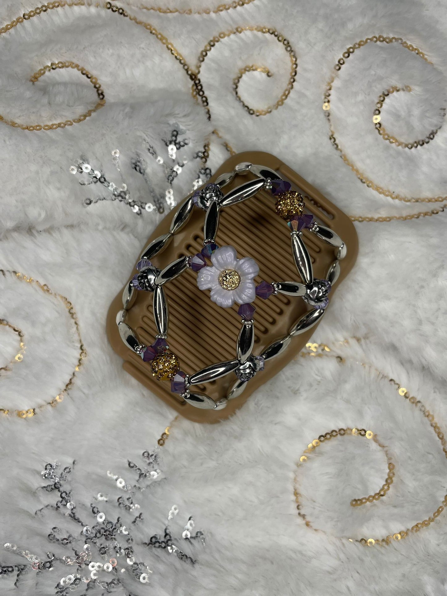 White Flower x Purple, Gold & Silver Beads