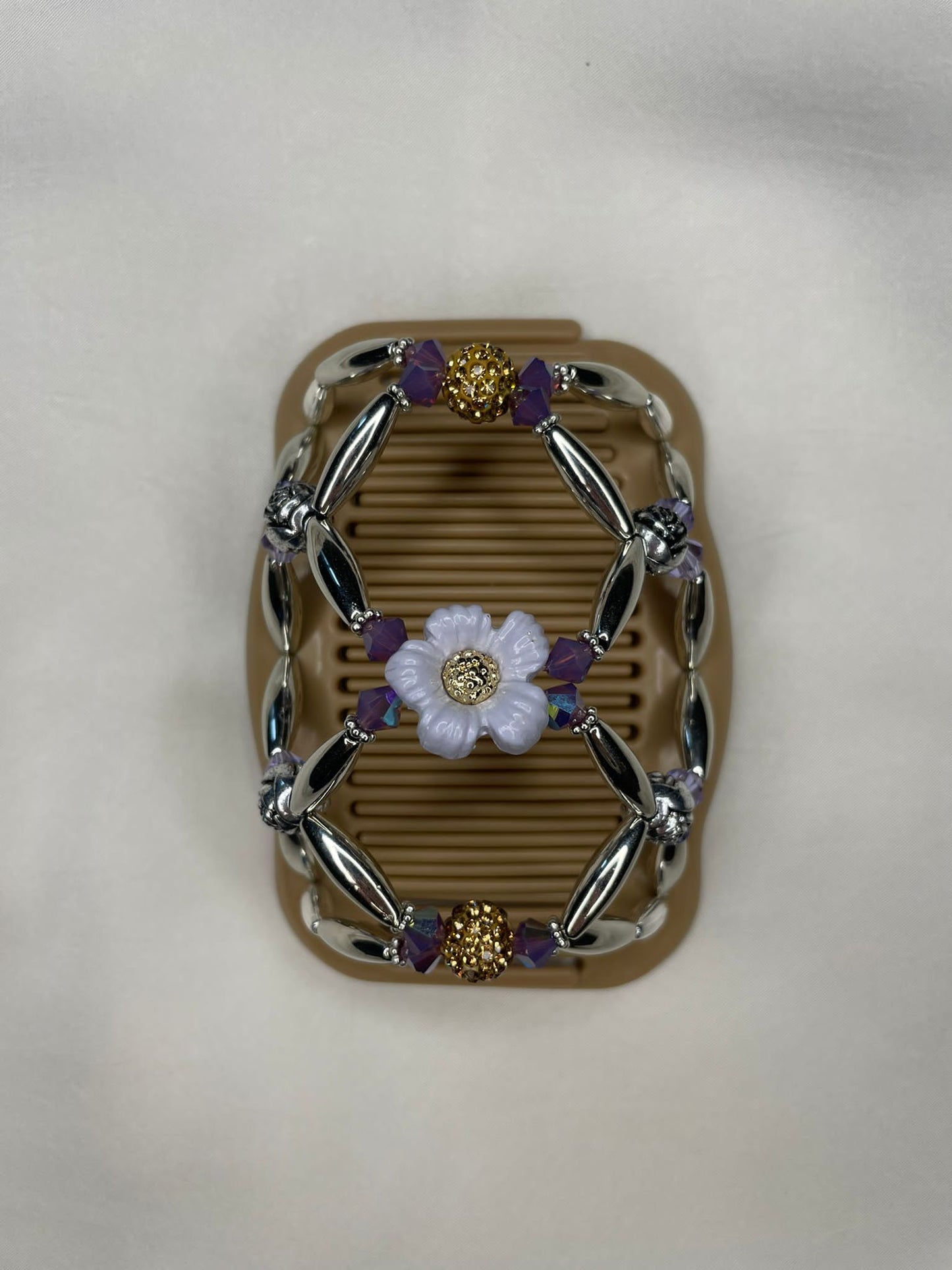 White Flower x Purple, Gold & Silver Beads