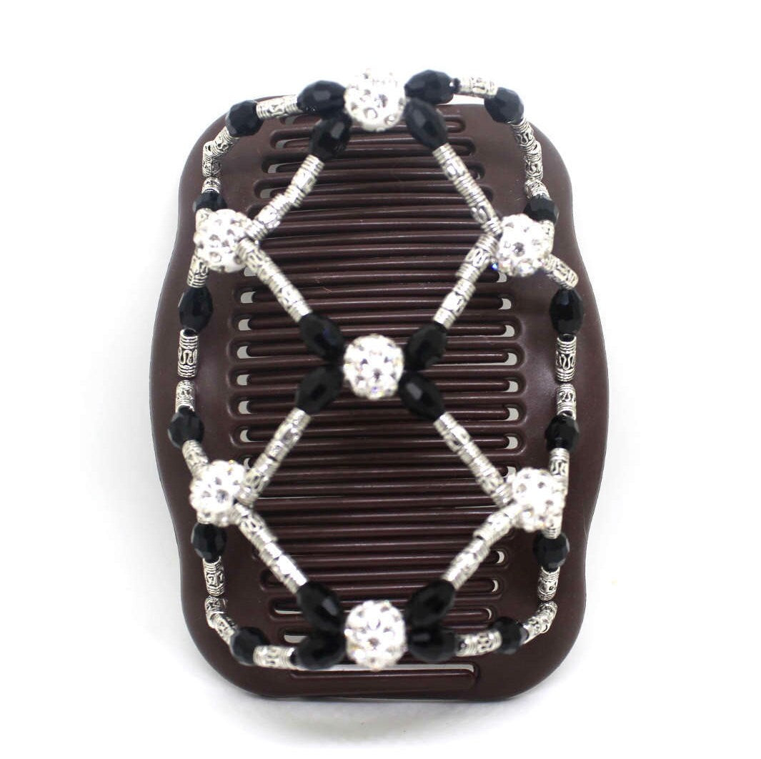 Silver black decorative bun holder for any type of hair, casual hair comb clip for every day, gift for her