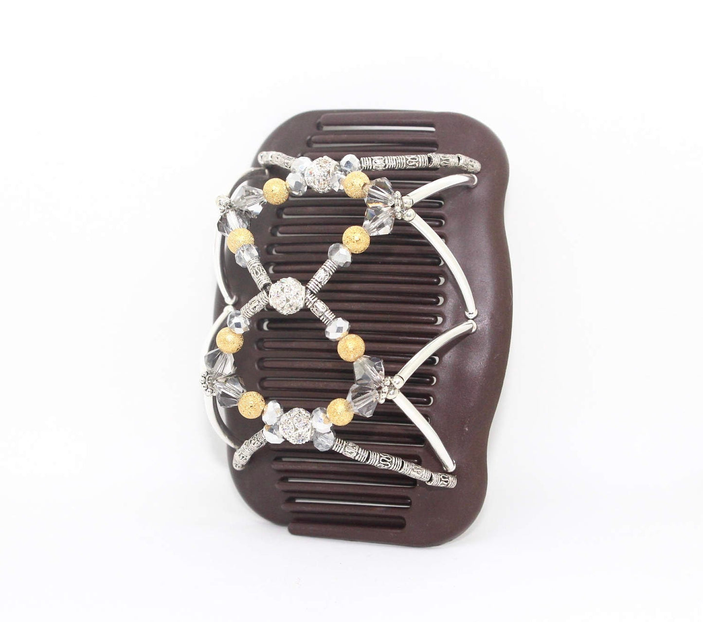 Silver Gold Decorative Hair Clip for Woman, For thin or thick Hair, Bun Maker, Hair Updo Holder, Double Combs Won't Slide Out.