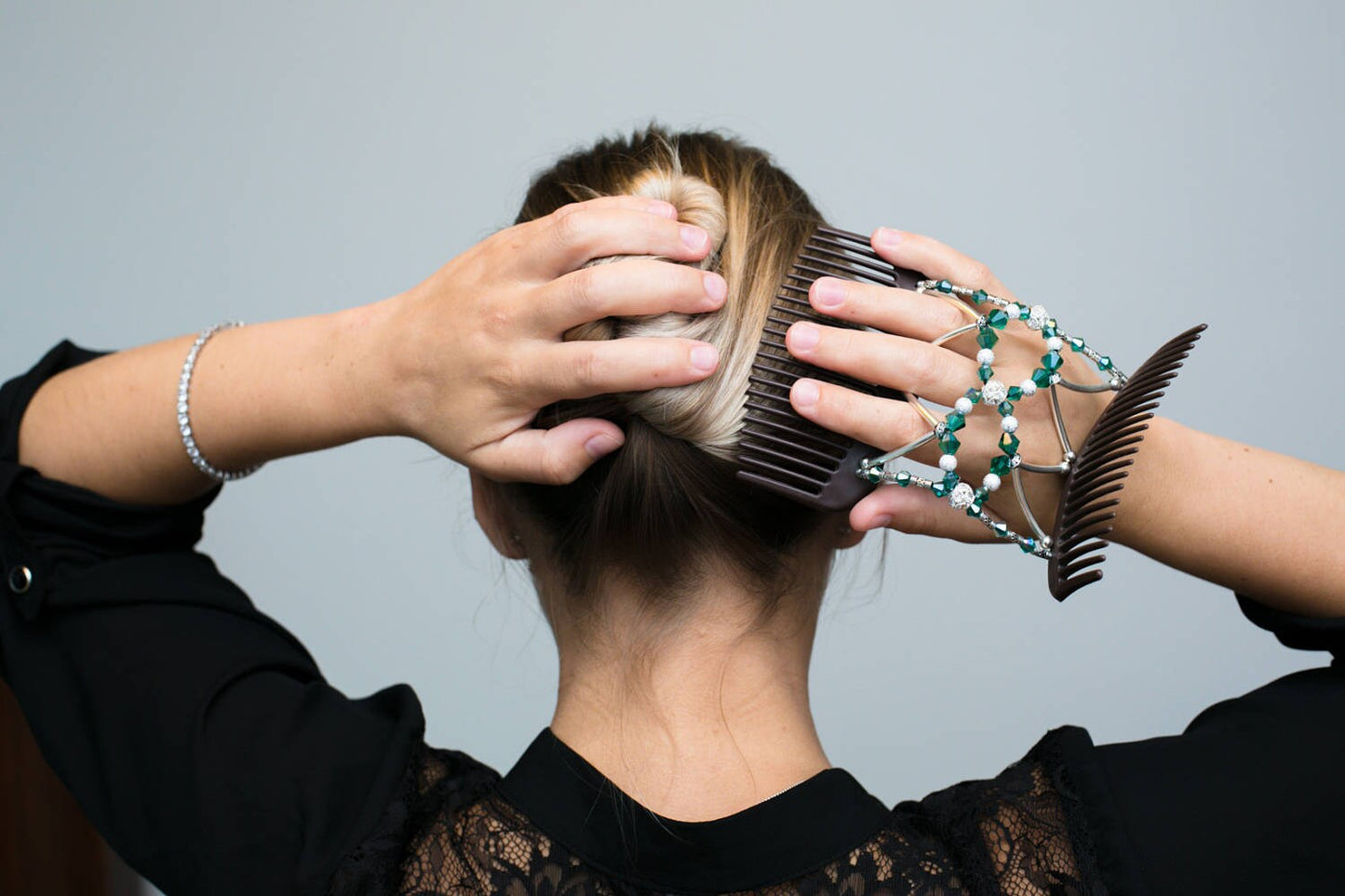 Silver Gold Decorative Hair Clip for Woman, For thin or thick Hair, Bun Maker, Hair Updo Holder, Double Combs Won't Slide Out.