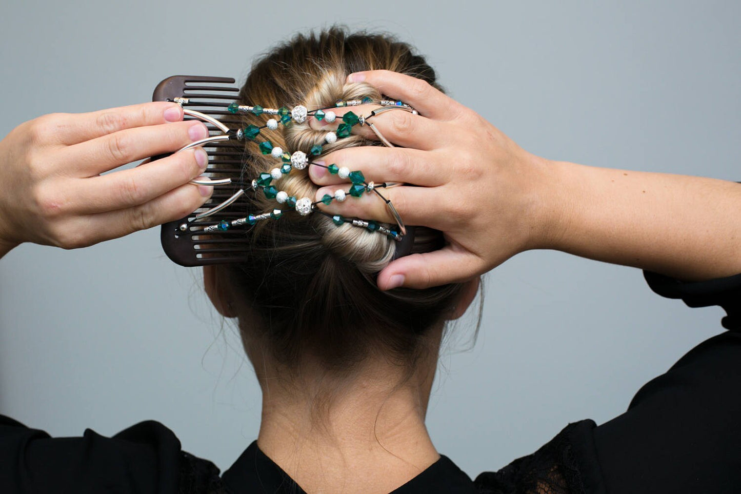 Silver Gold Decorative Hair Clip for Woman, For thin or thick Hair, Bun Maker, Hair Updo Holder, Double Combs Won't Slide Out.