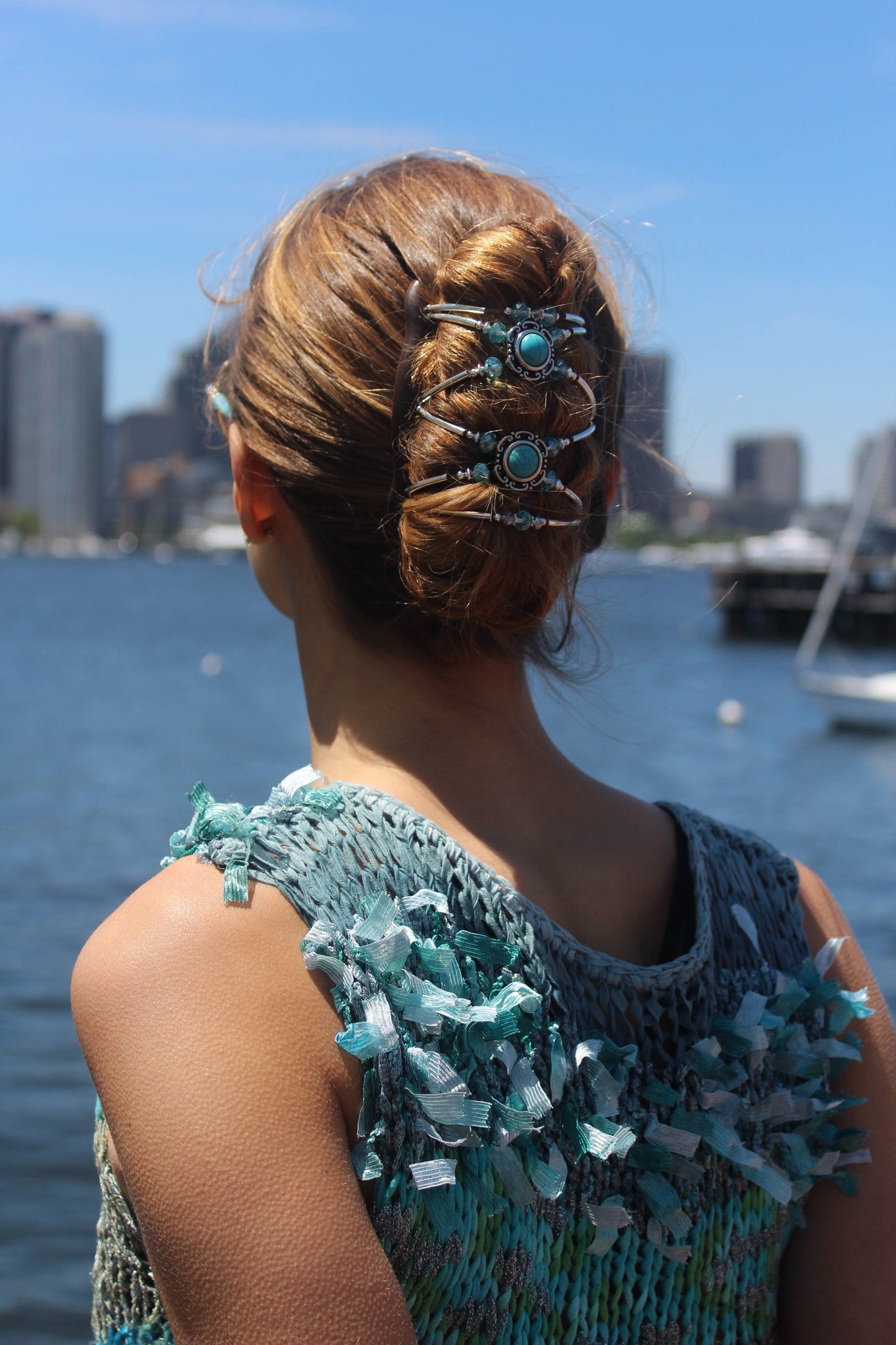Jewelry Turquoise hair clip, jewelry bun maker for any type of hair, french twist comb, hair combs