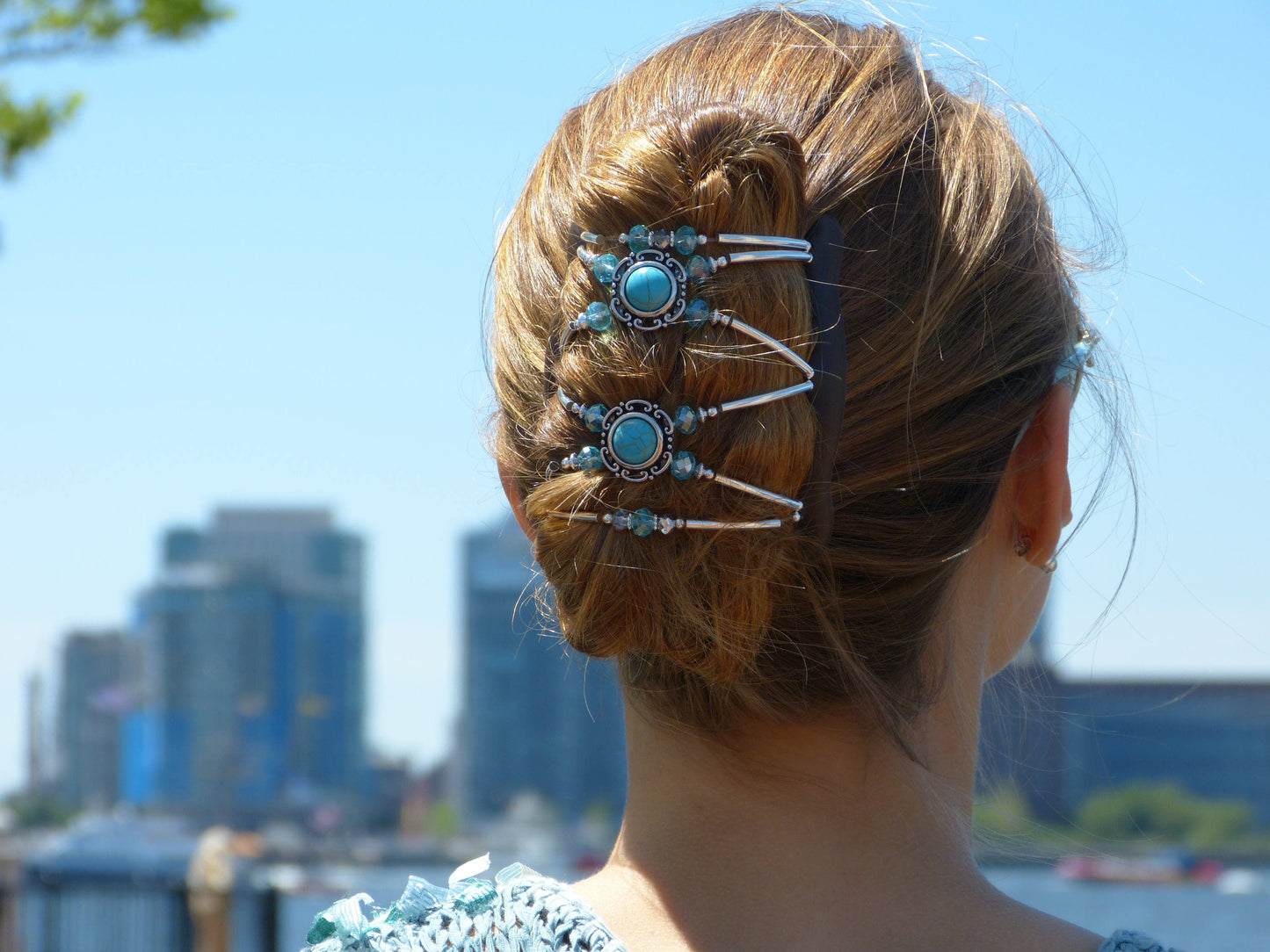 Jewelry Turquoise hair clip, jewelry bun maker for any type of hair, french twist comb, hair combs