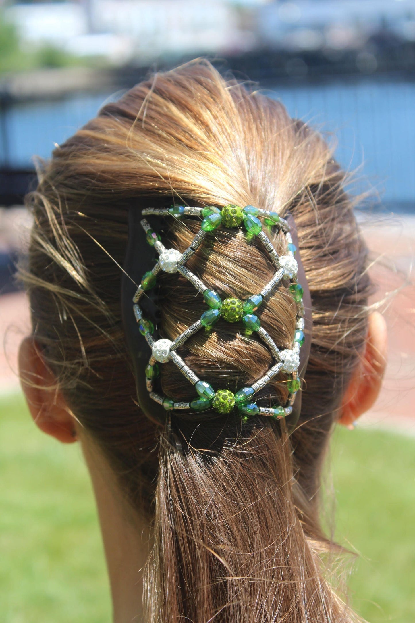 Women's hair clip, Holds medium type of hair, Sparkly hair accessory, Dressy hair look, Present for her, Sparkly green beads