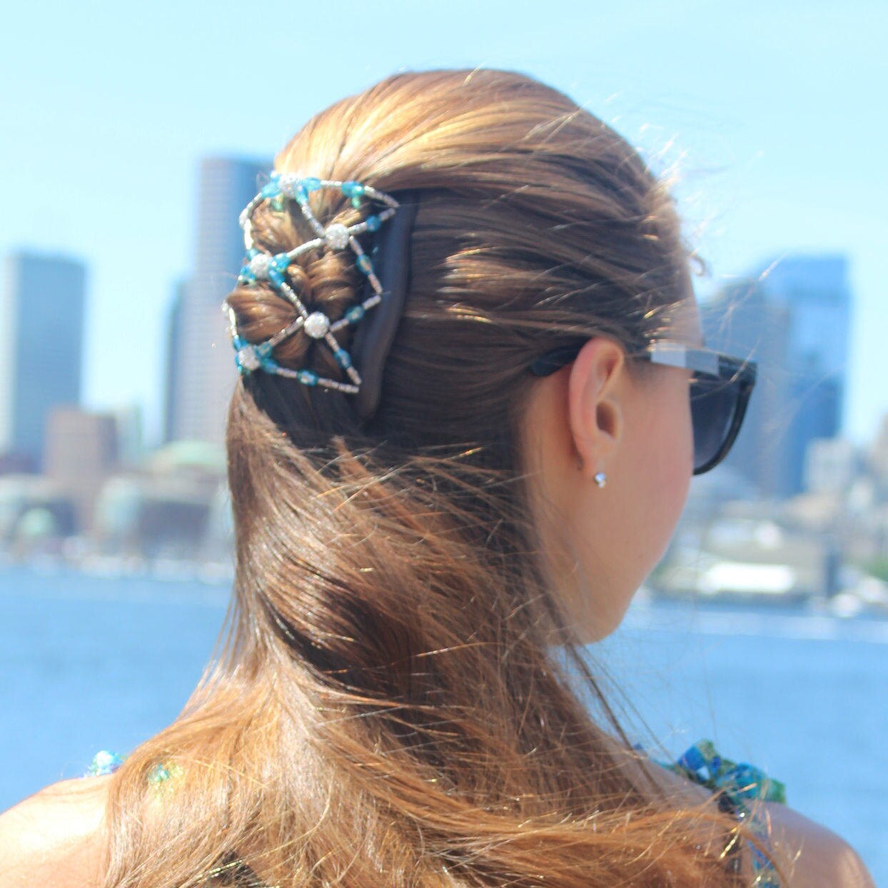 Woman's Turquoise Hair Jewelry for hair, This hair clip holds medium length and thickness of hair, Great present for her, Crystal Sparkly