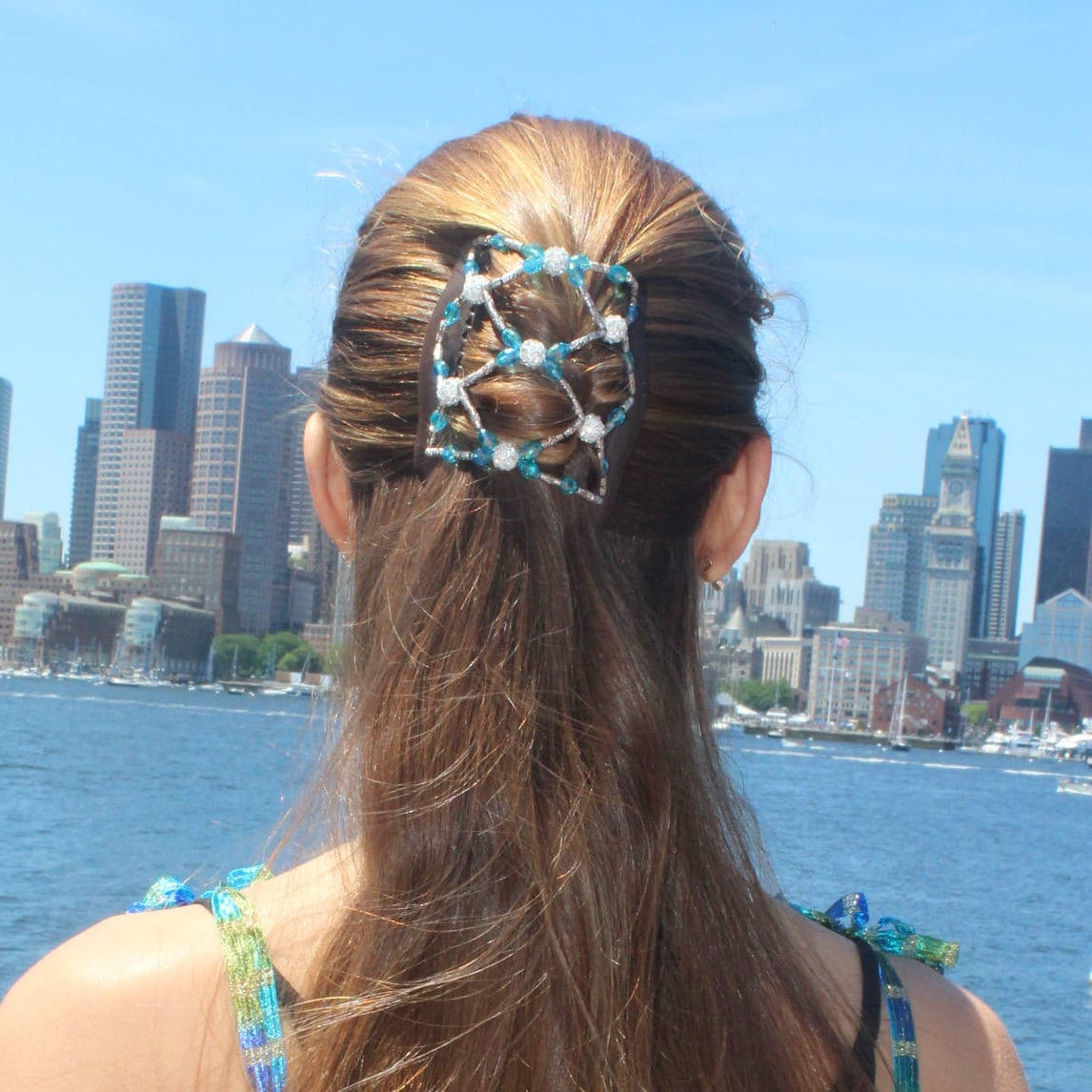 Woman's Turquoise Hair Jewelry for hair, This hair clip holds medium length and thickness of hair, Great present for her, Crystal Sparkly