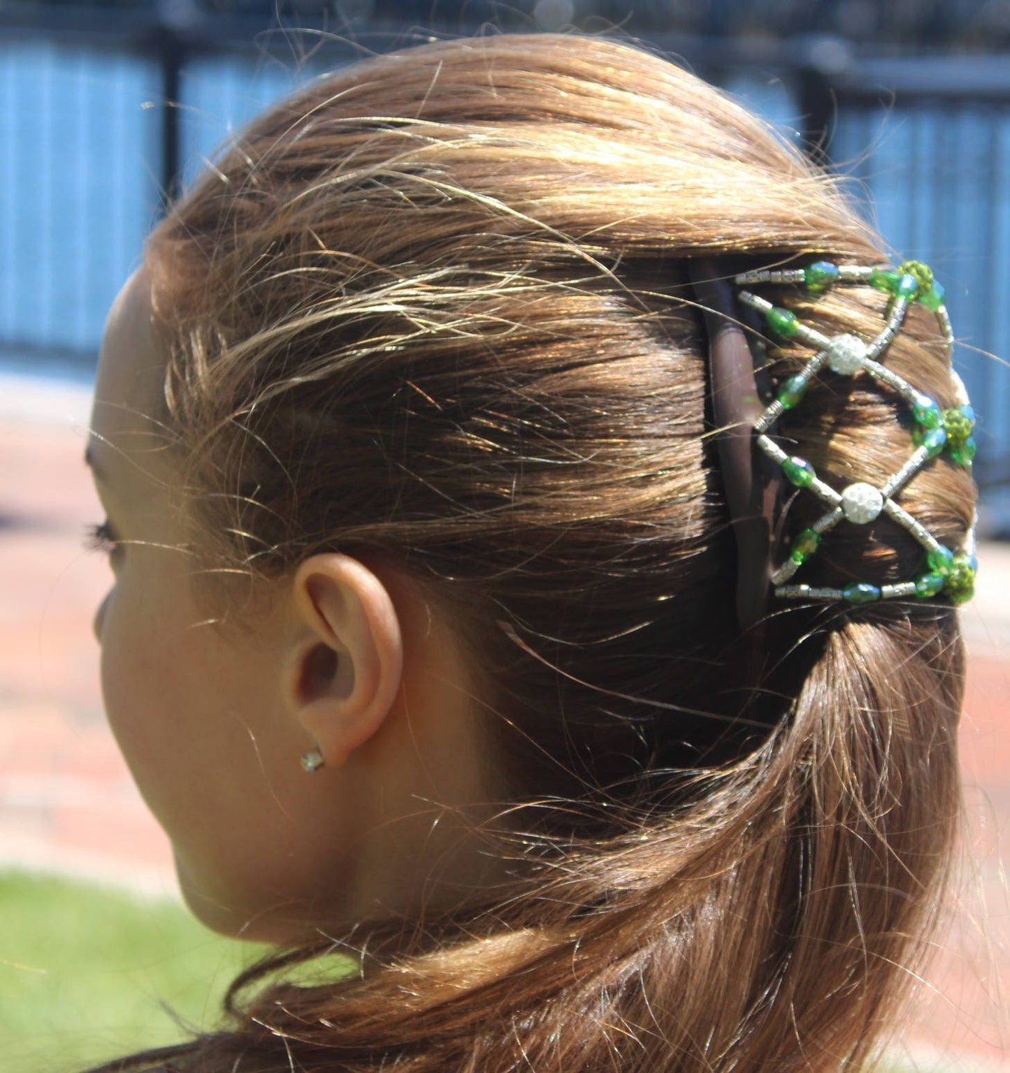 Women's hair clip, Holds medium type of hair, Sparkly hair accessory, Dressy hair look, Present for her, Sparkly green beads