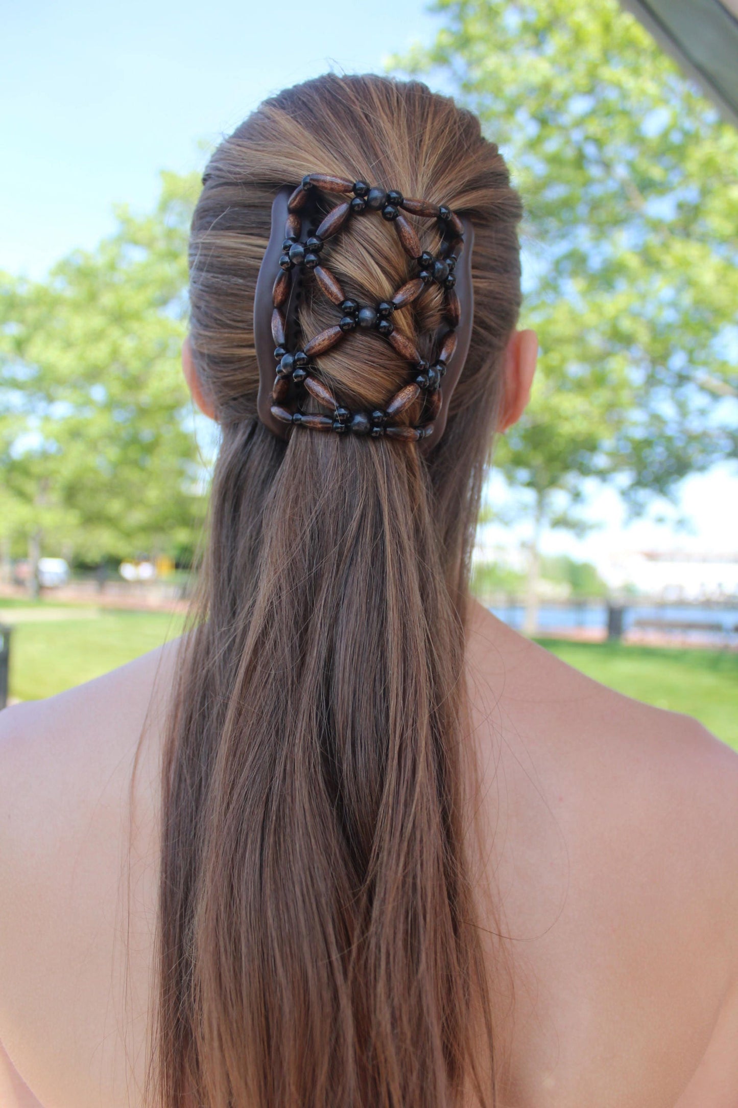 Hair Clip Women Thick or Average Hair Type, Wooden Bun Maker, French Twist Holder, Pony Tail, Double Comb Wooden Beads Holds Hair all day.