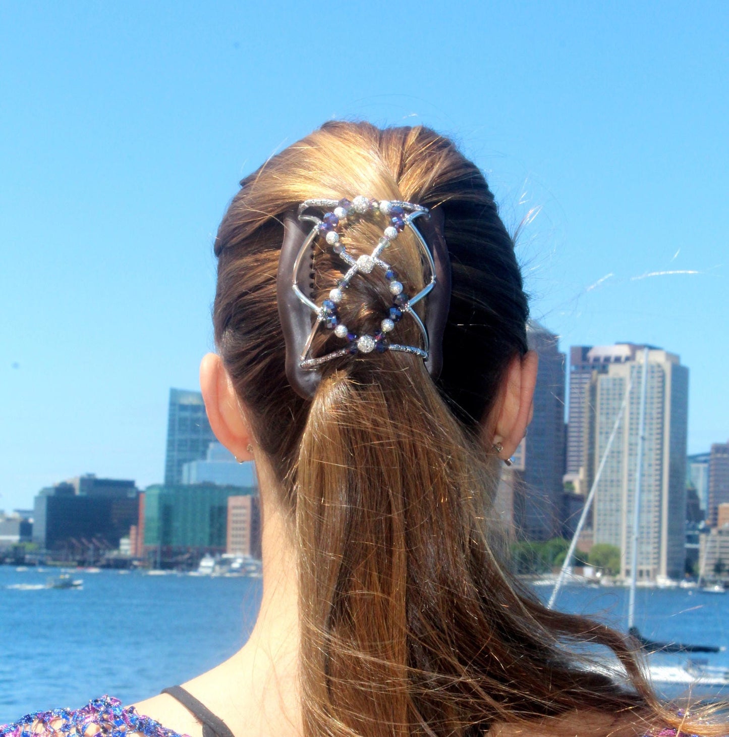 Fancy Hair Piece Beaded With Purple Crystals, Holds Hair All Day, Great Wedding, Bridal and Special Occasion Hair Clip, Fine or Thick Hair.