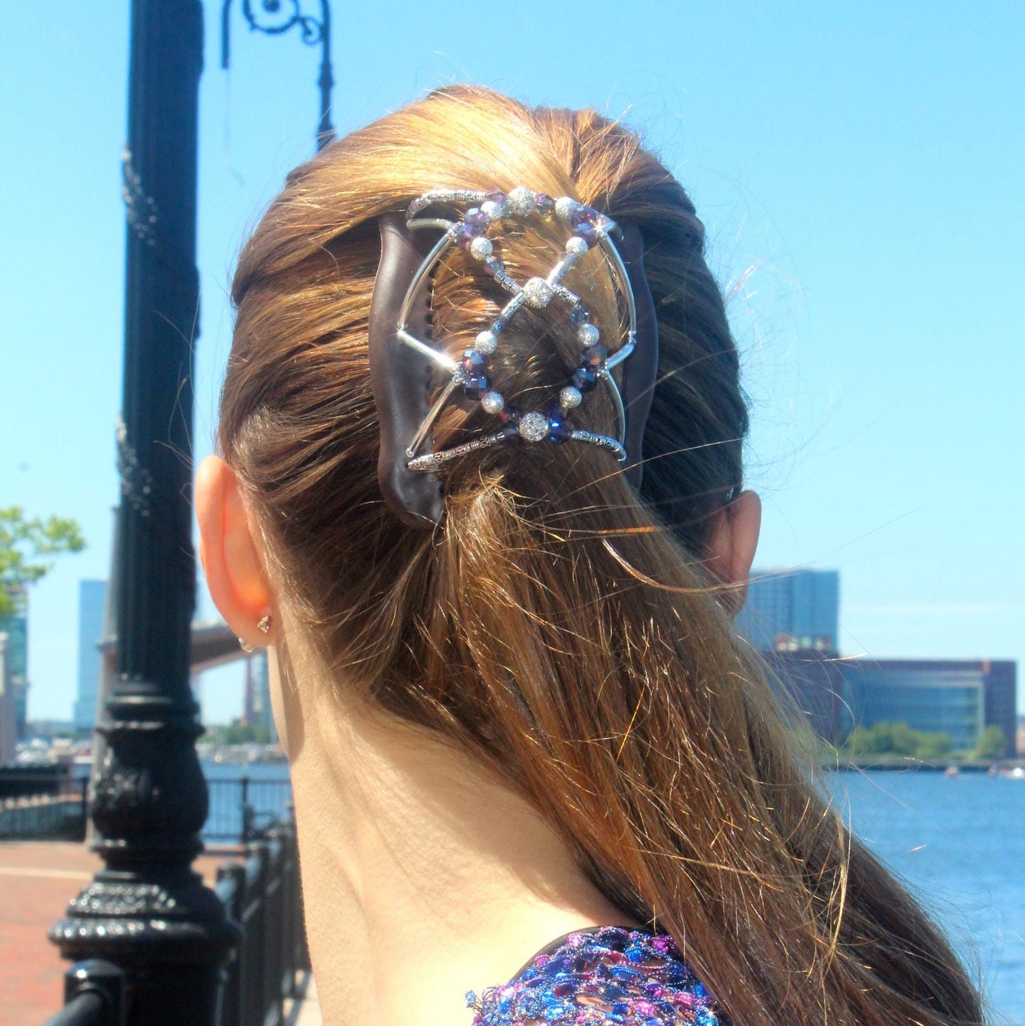 Fancy Hair Piece Beaded With Purple Crystals, Holds Hair All Day, Great Wedding, Bridal and Special Occasion Hair Clip, Fine or Thick Hair.