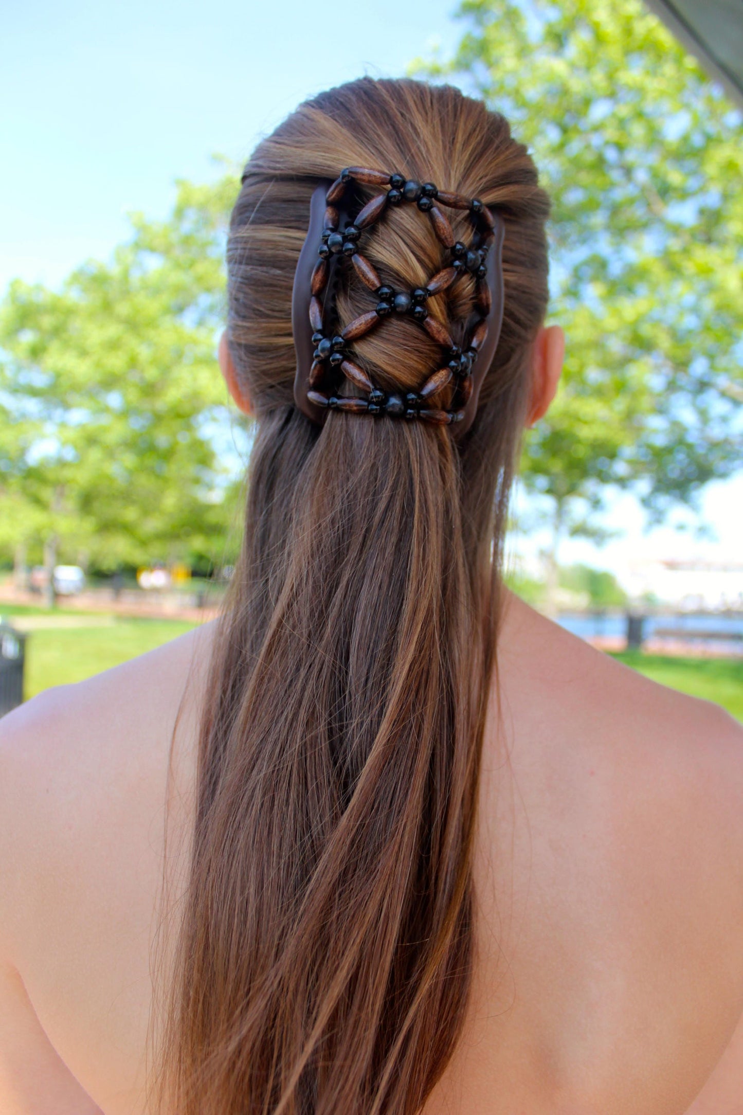 Hair Clip Women Thick or Average Hair Type, Wooden Bun Maker, French Twist Holder, Pony Tail, Double Comb Wooden Beads Holds Hair all day.
