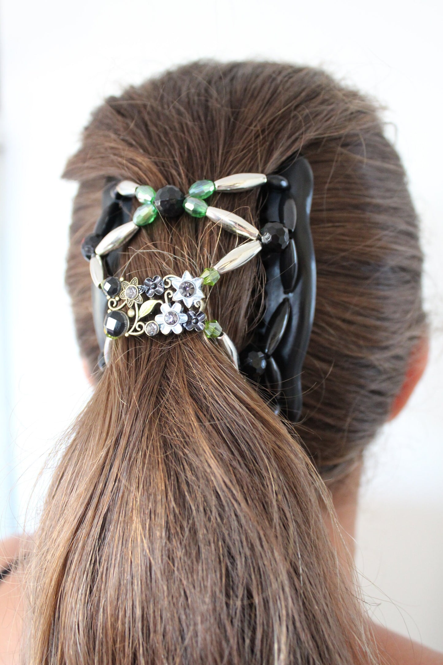 Hair Clip for Woman, Decorative Flower Beaded Pony Tail Holder, Hair Up Do, Magic Hair Clip, Gift for Mom, Hair Jewelry, Double Hair Combs