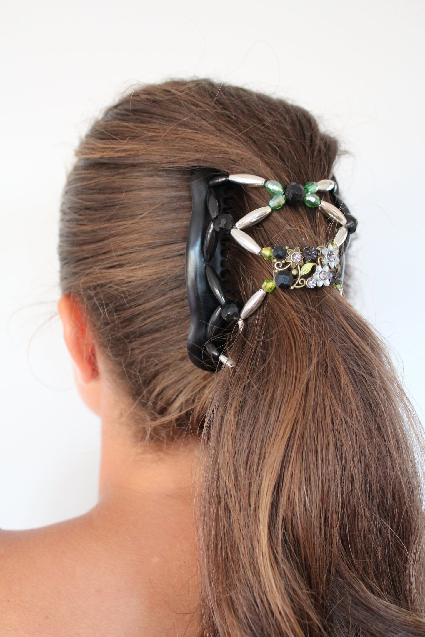 Hair Clip for Woman, Decorative Flower Beaded Pony Tail Holder, Hair Up Do, Magic Hair Clip, Gift for Mom, Hair Jewelry, Double Hair Combs