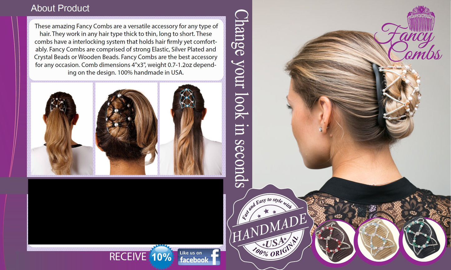 Decorative Hair Combs with Silver Plated and Blue Crystal Stones Gift For Her For Thin or Thick Hair, Two Combs Interlocks Holding Hair Well