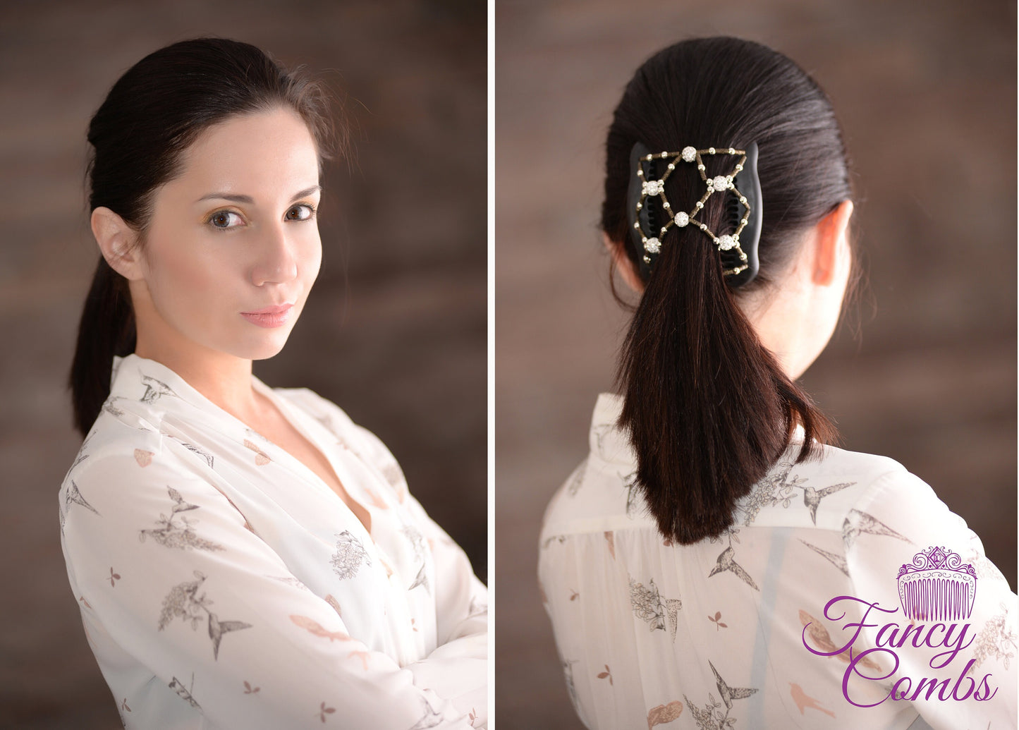 Gift for Her, Jeweled Hair Clip, Double Hair Combs with Elastic, Hold Hair All day, Hair Clip, Bun Holder, Pony Tail, Jewelry.