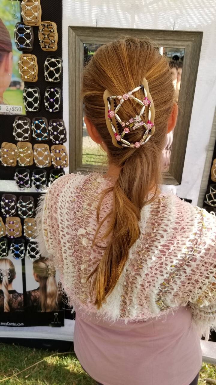 Fancy Combs, Pink Rose Double Hair Comb, Long Hair, Short Hair, Hair Clip Up Do, Pony Tail, Girls Flower Hair Clip
