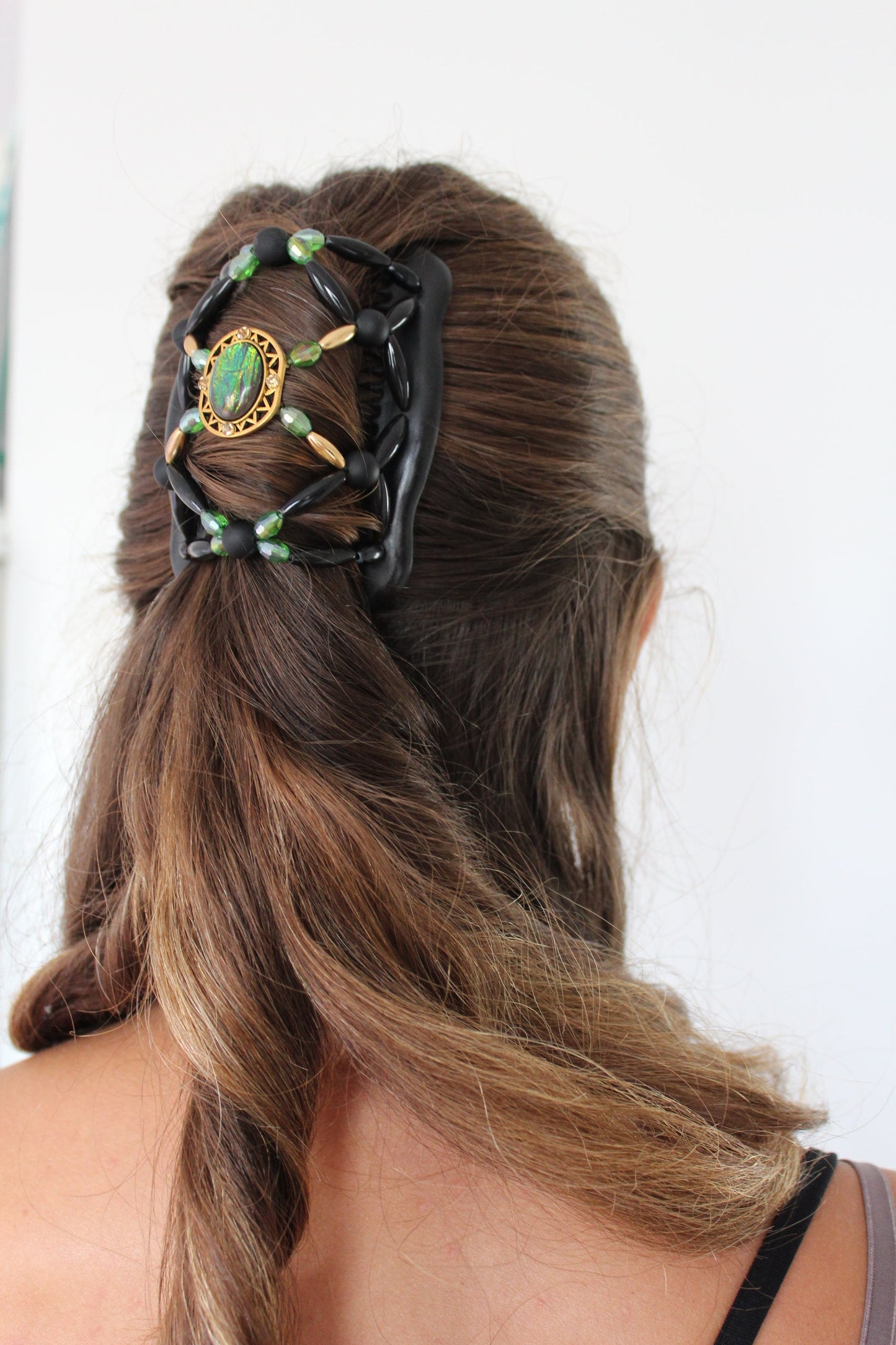 Hair Accessory with Gold Finish, Thick or Thin Hair, Hair Jewelry, Two Combs with Elastic, Hair Magic Clip, Hair Bun Holder