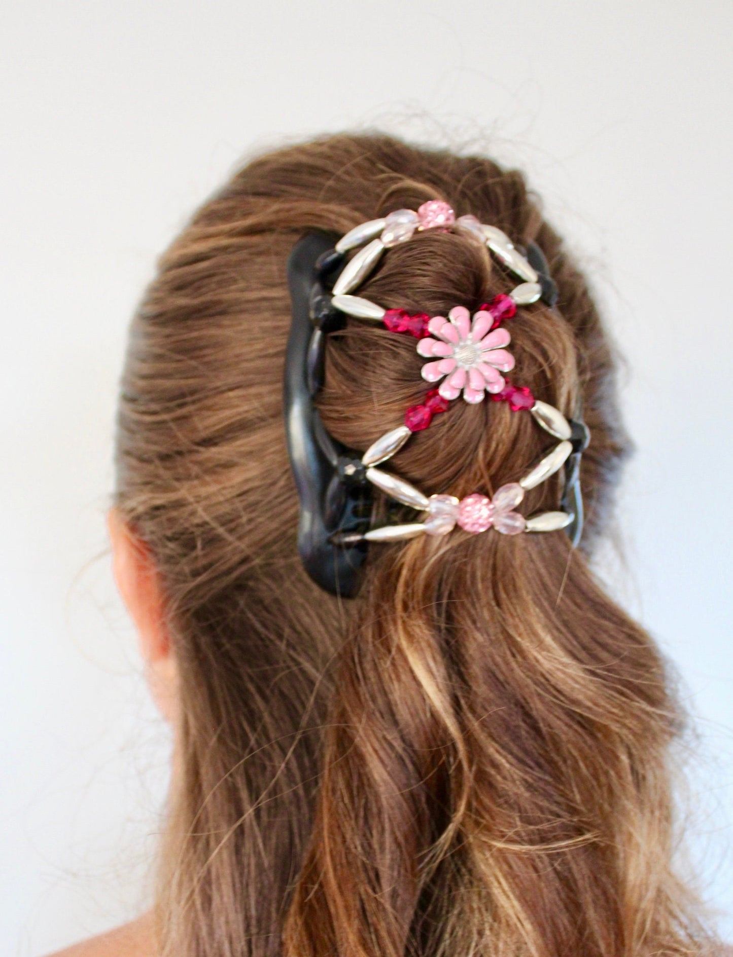 Decorative Pink Flower Hair Combs, Decorative Pony Tail Holder, Hair Bun, Double Hair Clip, Hair Jewelry, Gift For Her, Magic Hair Clip