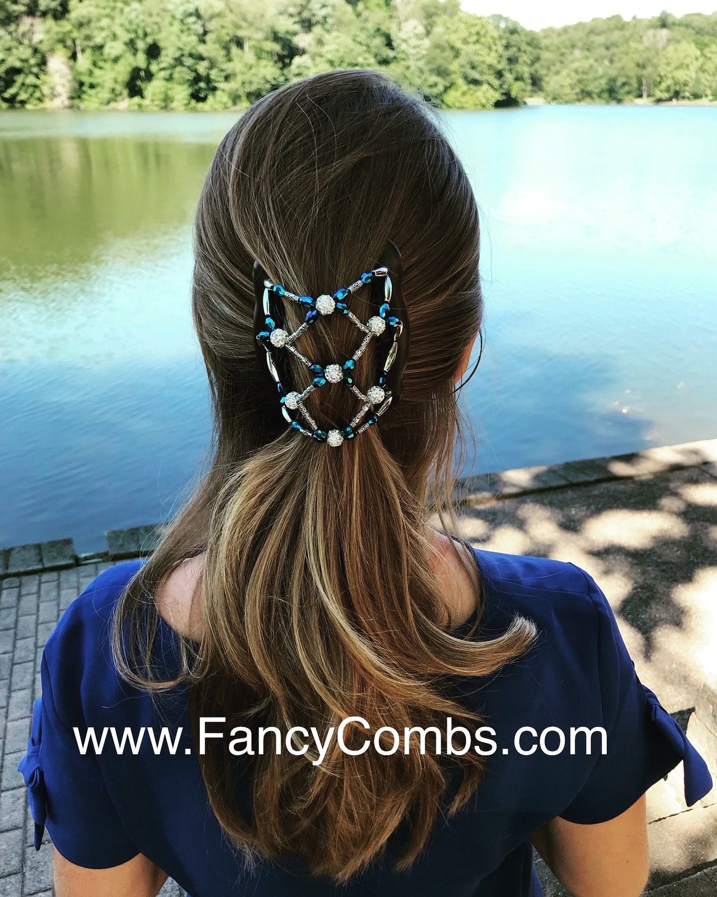 Teal Hair Clip for Average or Thick Hair, Double Comb with Elastic, Fancy Hair Clip, Decorative Hair Piece, Gift for Her, One of A Kind