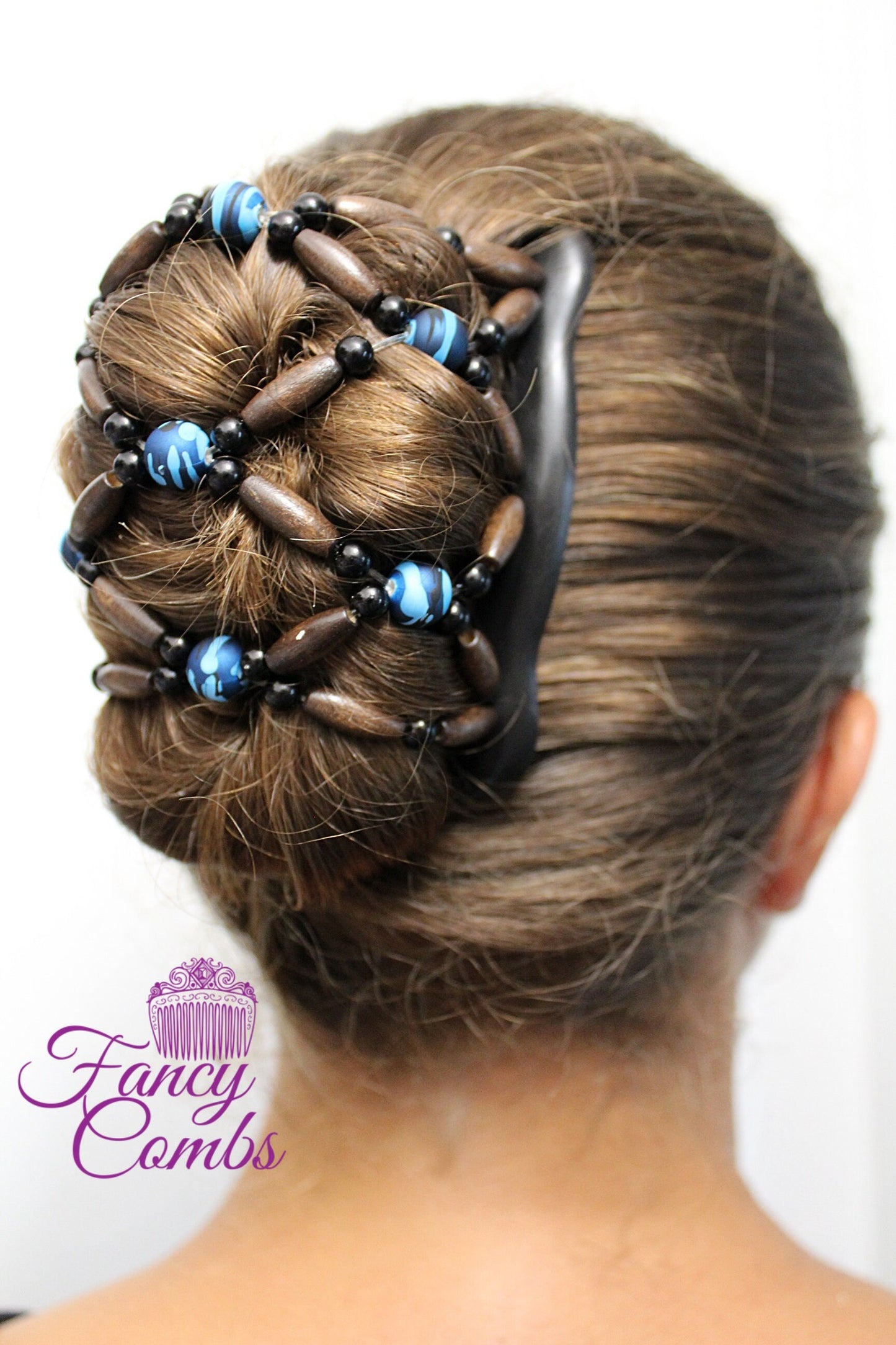 Wooden Hair Bun Maker, Pony Tail, Hair Clip, Hair for Everyday, Double Comb with Wooden Beads Holds Any Type of Hair