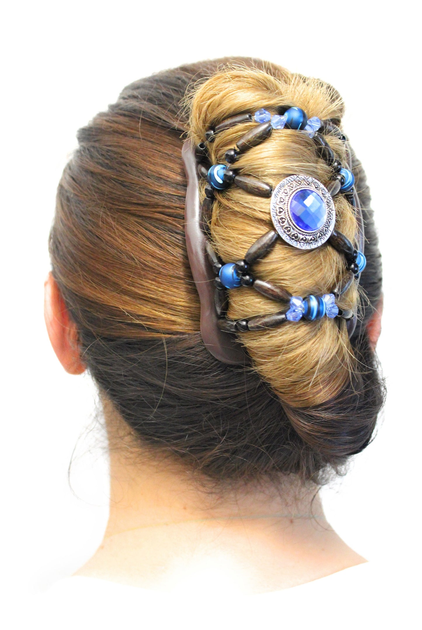 Gift for Mom, Decorative Hair Clip Comb, The Best Hair Accessory, Holds Thick and Long Hair, Wooden beads with Blue Stone, Double Hair Combs