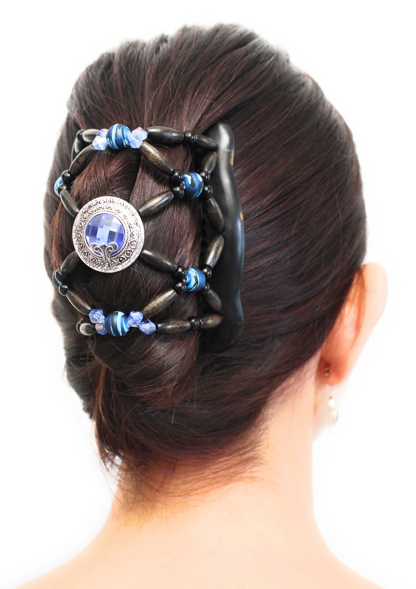 FANCY COMBS Wooden Thick Hair Clips, The Best Hair Accessories for Women – Bun Holder, French Twist Holder, Ponytail – Blue Beads Combs