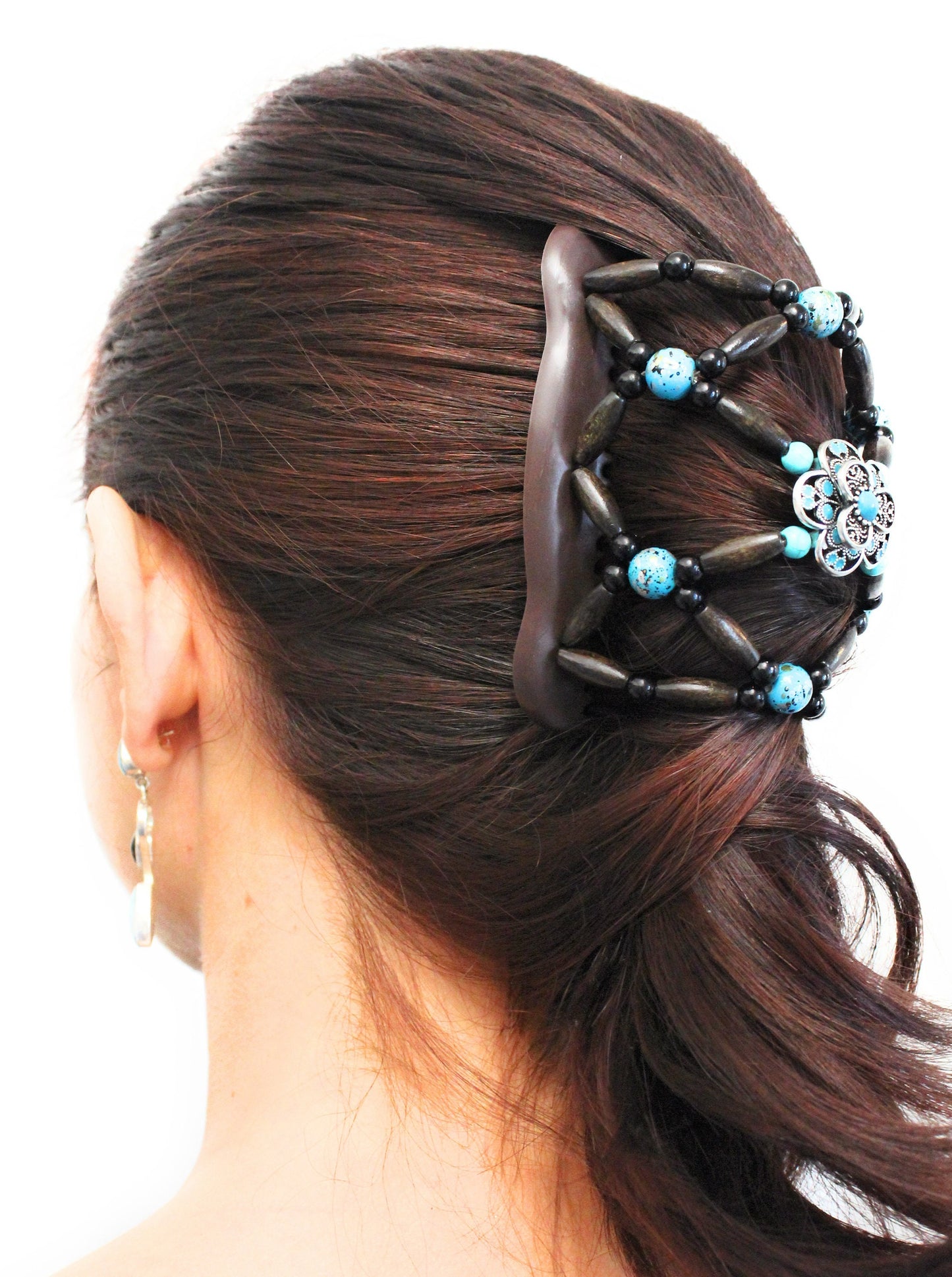 Turquoise Flower Hair Clip, Hair Jewelry, Hair Accessories for Women, French Twist, Pony Tail, Thick, Long, Average Hair Holds Hair all day