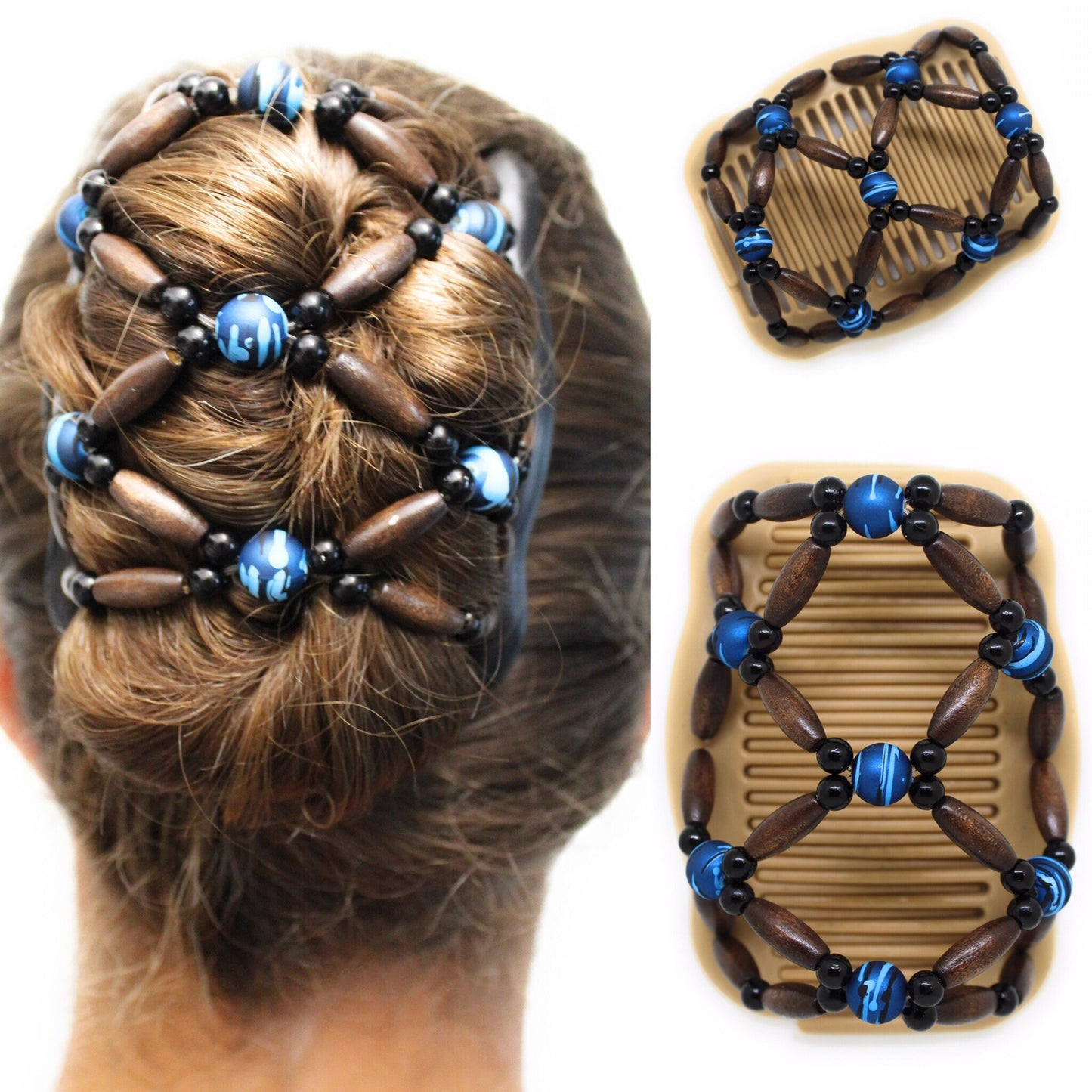 Wooden Hair Bun Maker, Pony Tail, Hair Clip, Hair for Everyday, Double Comb with Wooden Beads Holds Any Type of Hair