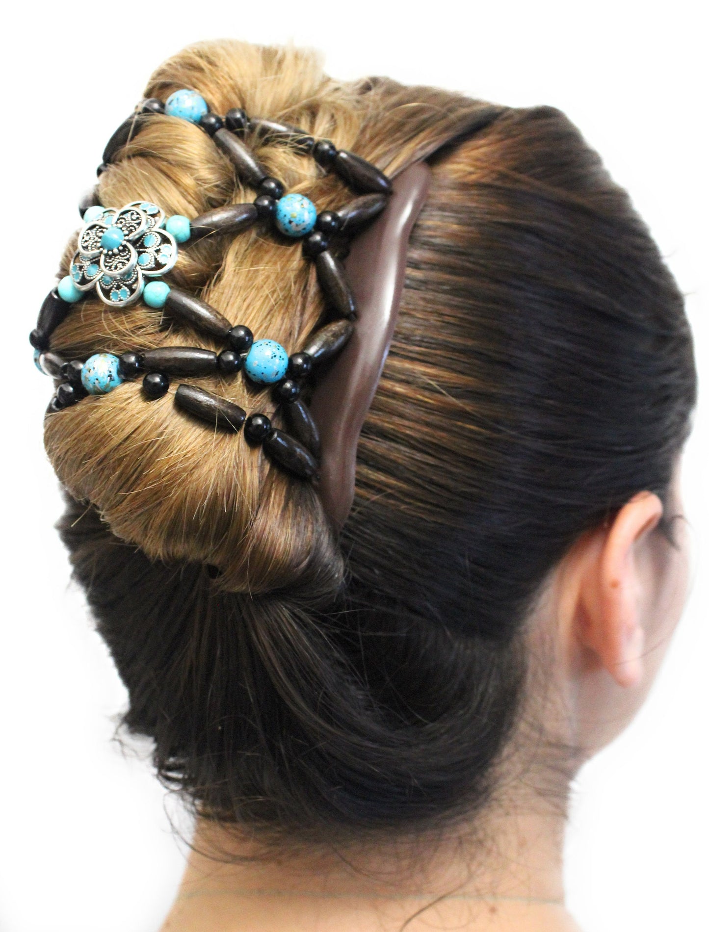 Turquoise Flower Hair Clip, Hair Jewelry, Hair Accessories for Women, French Twist, Pony Tail, Thick, Long, Average Hair Holds Hair all day