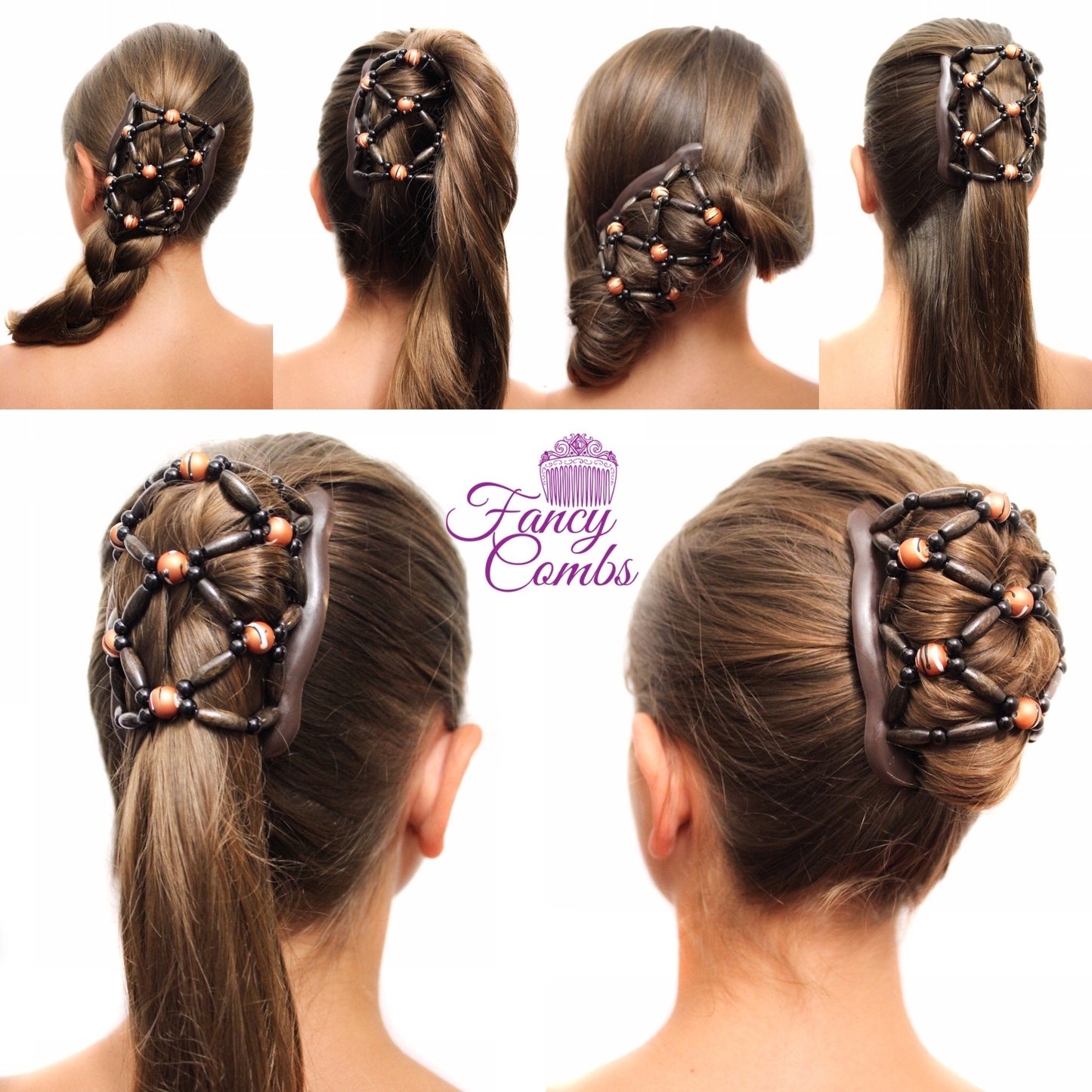 Wooden hair comb clip for easy Hair Style, Lightweight Accessory for Bun, French Twist, Ponytail and Braids, Natural High quality Beads.