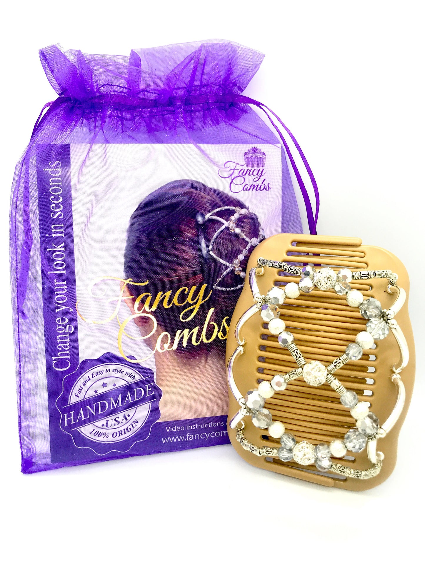 Hair Accessory for Fine, Thin or Shoulder length hair, Fancy Hair Piece, Double Combs with Elastic Holds your hair all day.