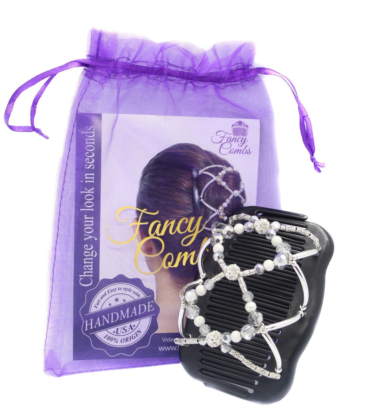 Hair Accessory for Fine, Thin or Shoulder length hair, Fancy Hair Piece, Double Combs with Elastic Holds your hair all day.