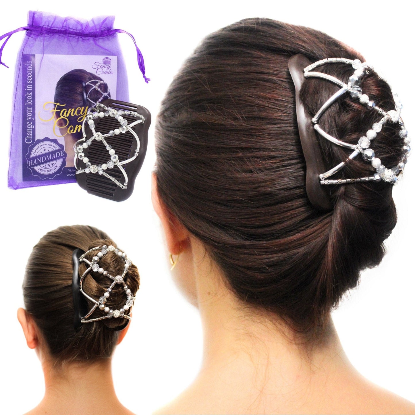 Hair Accessory for Fine, Thin or Shoulder length hair, Fancy Hair Piece, Double Combs with Elastic Holds your hair all day.