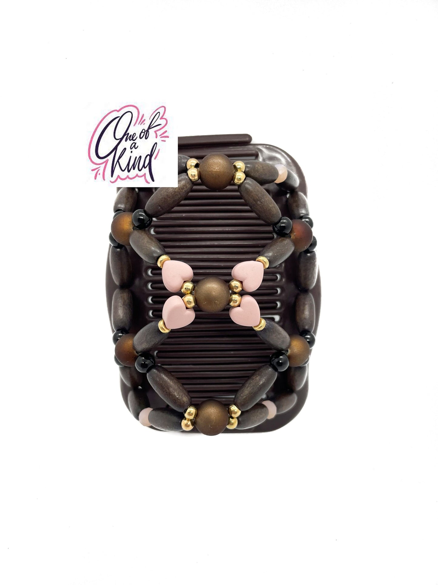 One of A Kind Fancy Combs Pink and Brown Hair Accessory for Women, Decorative Jewelry For Girls, Keeps Hair Secure All day, Stocking Stuffer