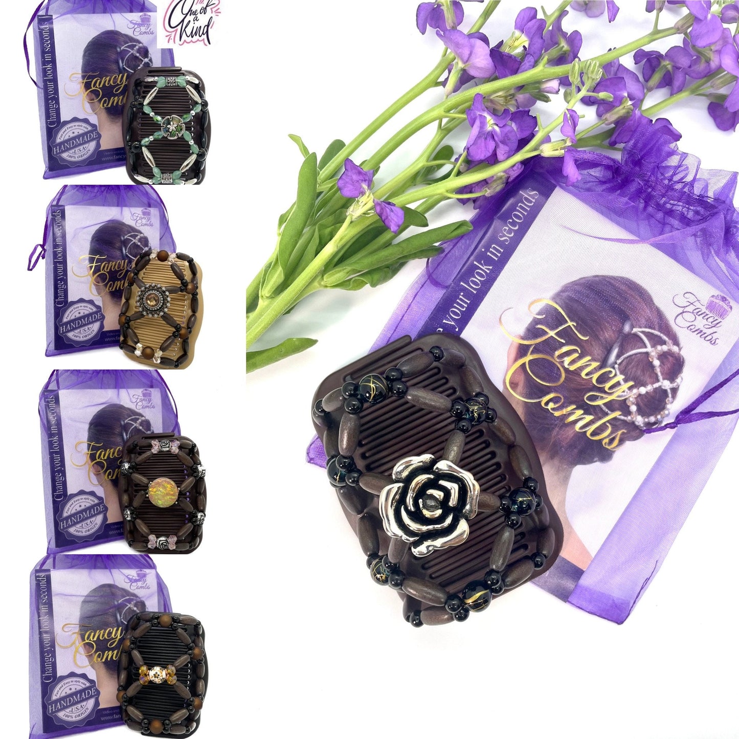 Wooden hair comb clip for easy hair style, lightweight hair accessory in brown color, hair bun maker