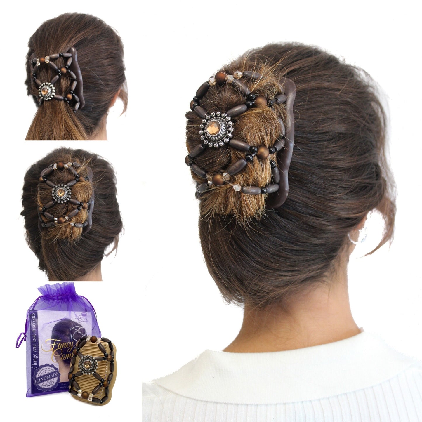 Fancy Combs Double Hair Comb for Bun, French Twist, Updo, Magic Styling Tool, Hair Accessory for Women and Girls, Gift for Christmas