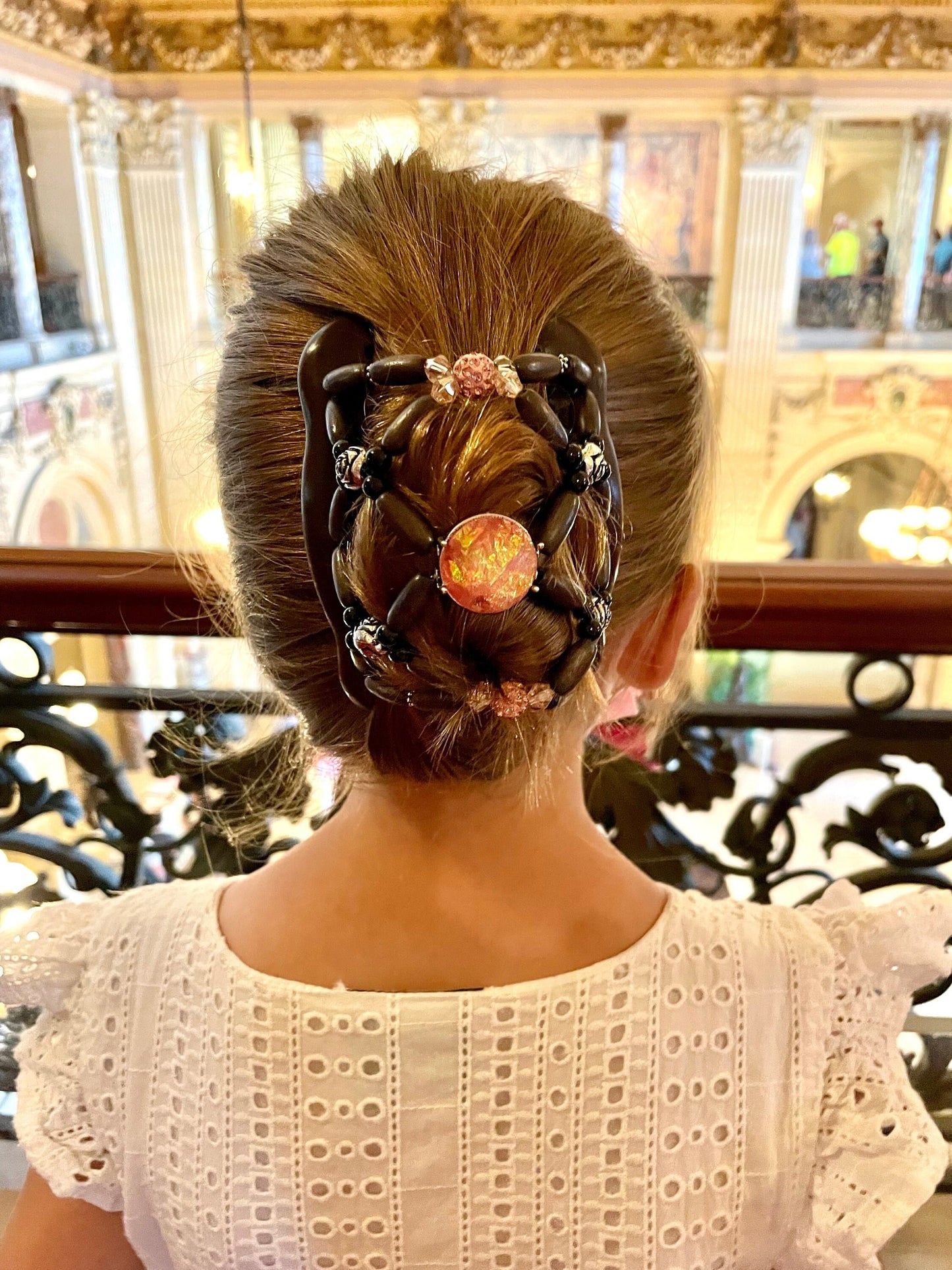 Fancy Combs Pink Hair Clip Bun Holder, Double Magic Stretchy Styling Accessory, Secure hold for Any Type of Hair, Better than Hair Claw Clip