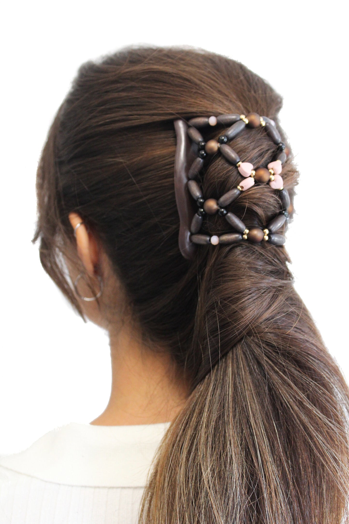 One of A Kind Fancy Combs Pink and Brown Hair Accessory for Women, Decorative Jewelry For Girls, Keeps Hair Secure All day, Stocking Stuffer