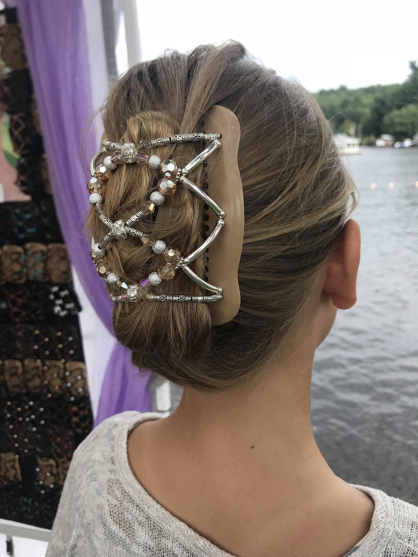 Wooden hair comb clip for easy hair style, lightweight hair accessory in brown color, hair bun maker