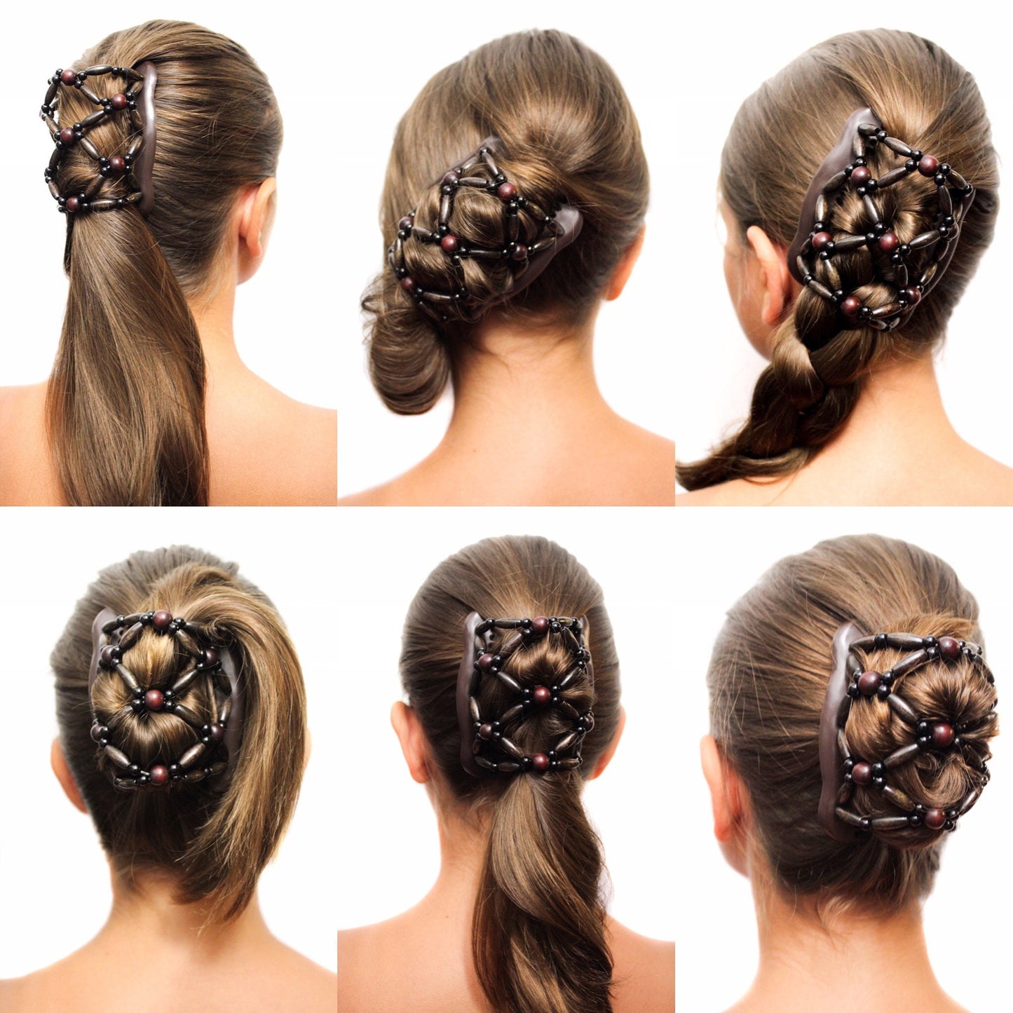 Wooden hair comb clip for easy hair style, lightweight hair accessory in brown color, hair bun maker