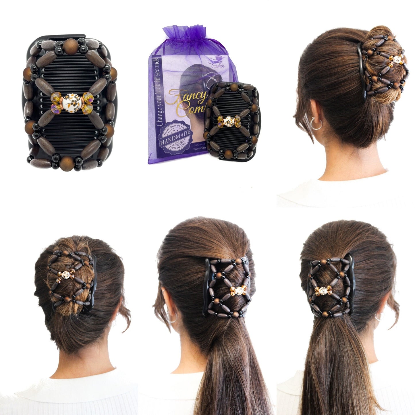 Women Hair Clip for Holding Updo, French Twist, Bun Holder, Double Combs with Elastic that Hold Hair Up All Day.