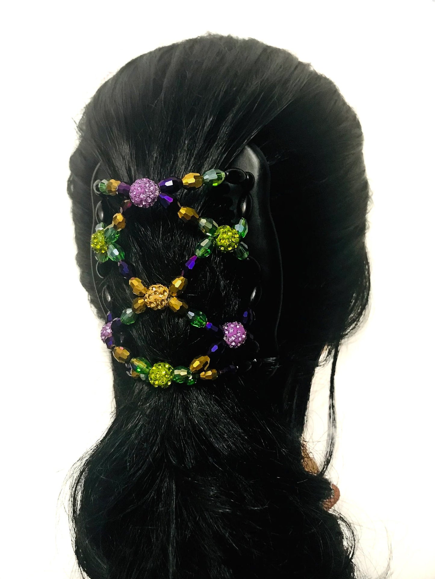 Mardi Gras Women's Accessories for Thick, Thin, Short or Long Hair, Double Hair Combs, Hair Clip that Holds Hair all Day, Bun Holder, Updo