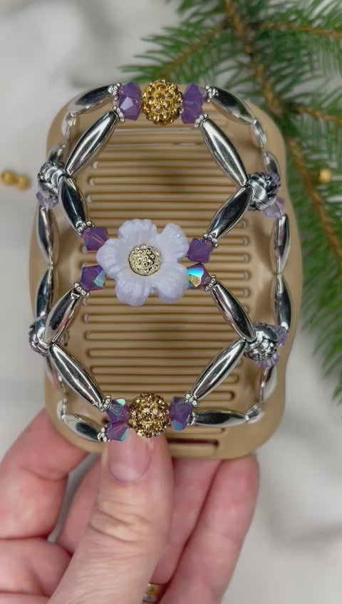 White Flower x Purple, Gold & Silver Beads