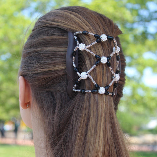 Silver black decorative bun holder for any type of hair, casual hair comb clip for every day, gift for her