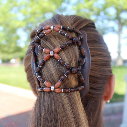 Wooden hair comb clip for easy hair style, lightweight hair accessory in brown color, hair bun maker