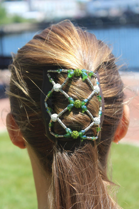 Women's hair clip, Holds medium type of hair, Sparkly hair accessory, Dressy hair look, Present for her, Sparkly green beads