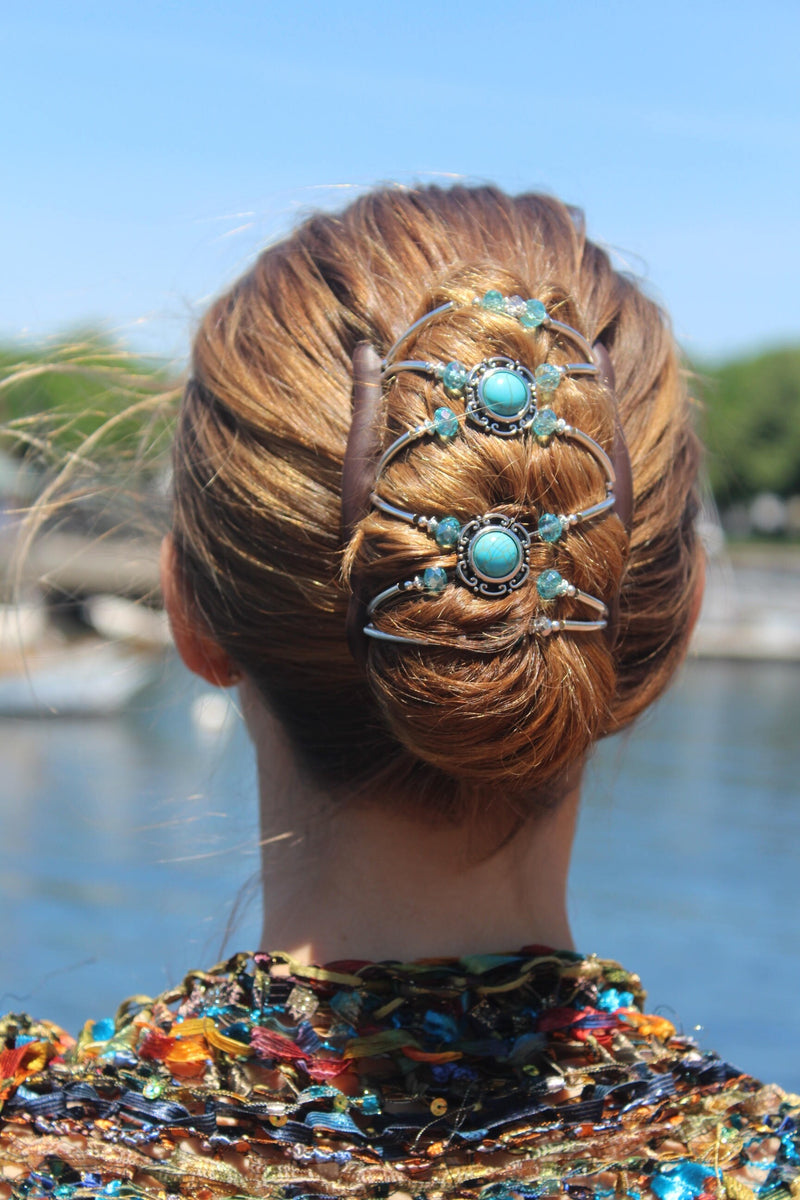 Jewelry Turquoise hair clip, jewelry bun maker for any type of hair, french twist comb, hair combs