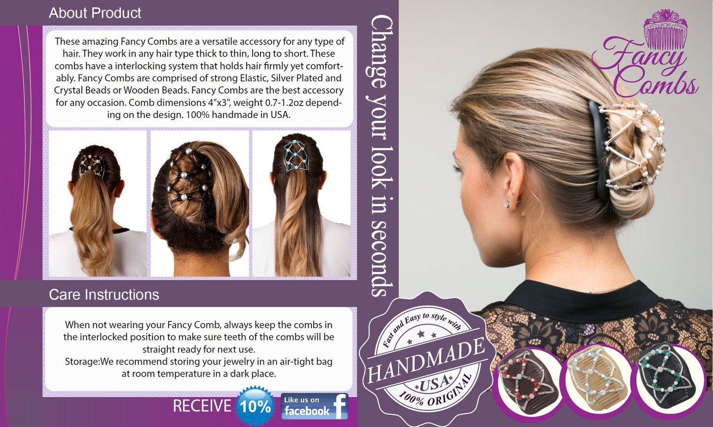 Fine Hair Clip that made for women with shoulder length, thin or fine type pf hair. Decorative Hair combs that won&#39;t slide out.