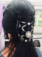 Fancy Flower Hair Clip with Black Crystals, Hair Bun, Bridal Accessory, Magic Hair Comb, Customize for Thick or Thin Hair